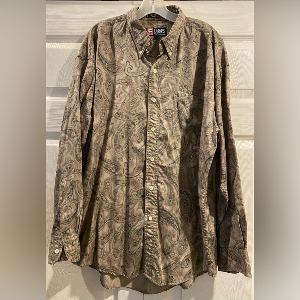 Vintage Ralph Lauren CHAPS Paisley Long Sleeve Shirt Multicolor Cotton Sz.Large